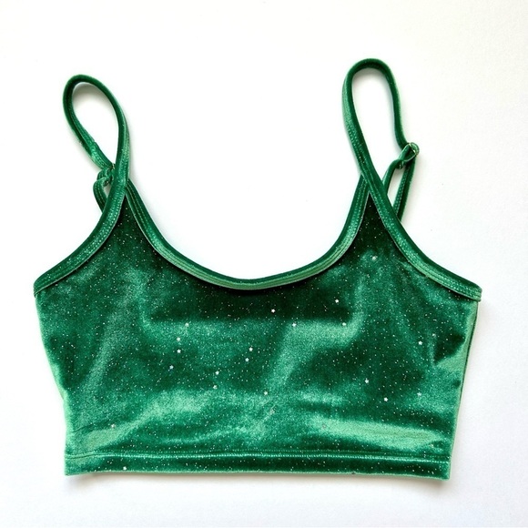 Beach Riot Green Velvet Sparkle Star Glitter Libby Crop Top Sports Bra Size S - Picture 7 of 11